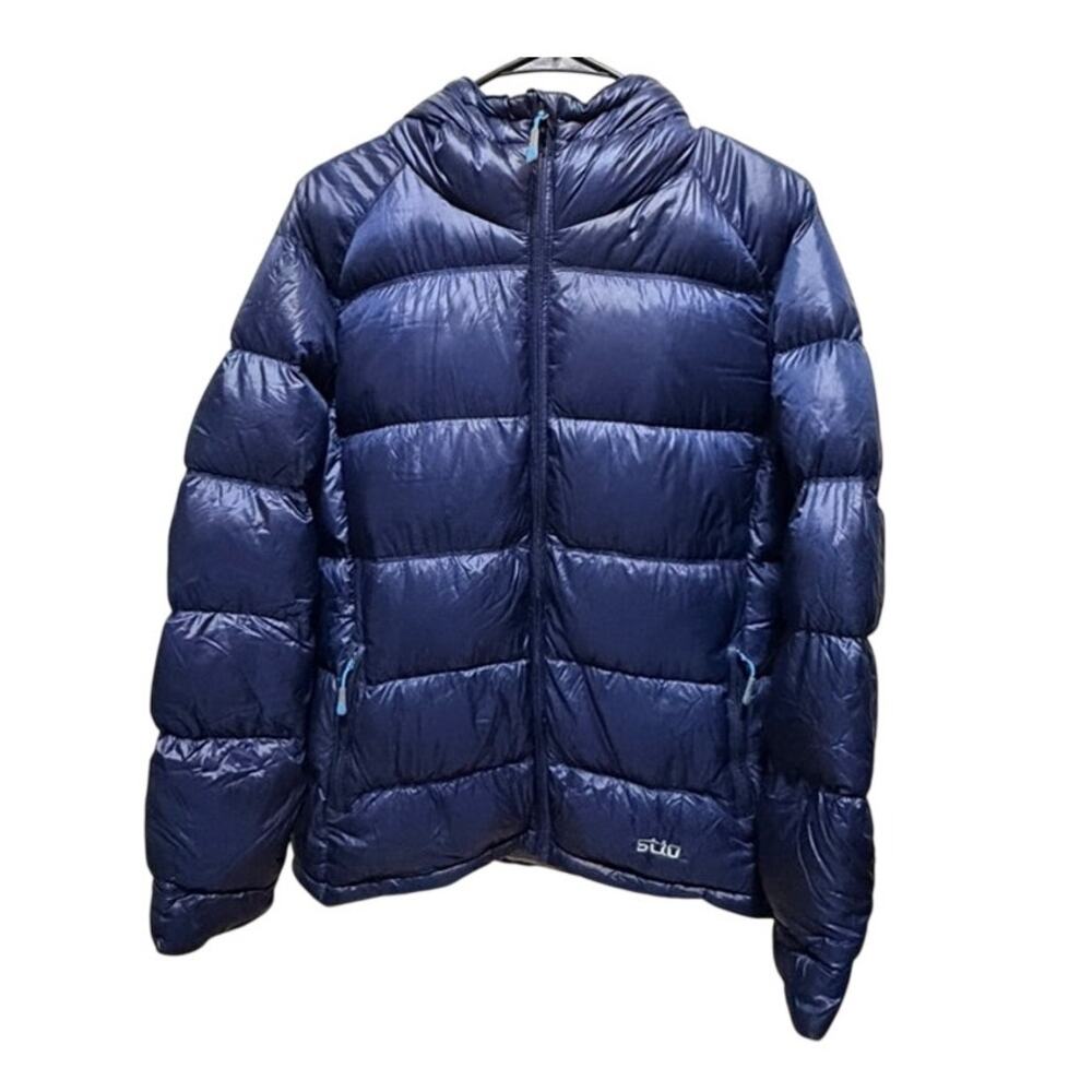 Stio Hometown Down Hooded Jacket Womens XL Navy Blue Goose Down Puffer Coat